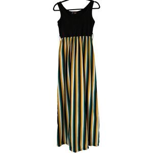 B Famous Maxi Dress Women S Black Green Yellow Stripe‎ Stretch Flowy Vacation
